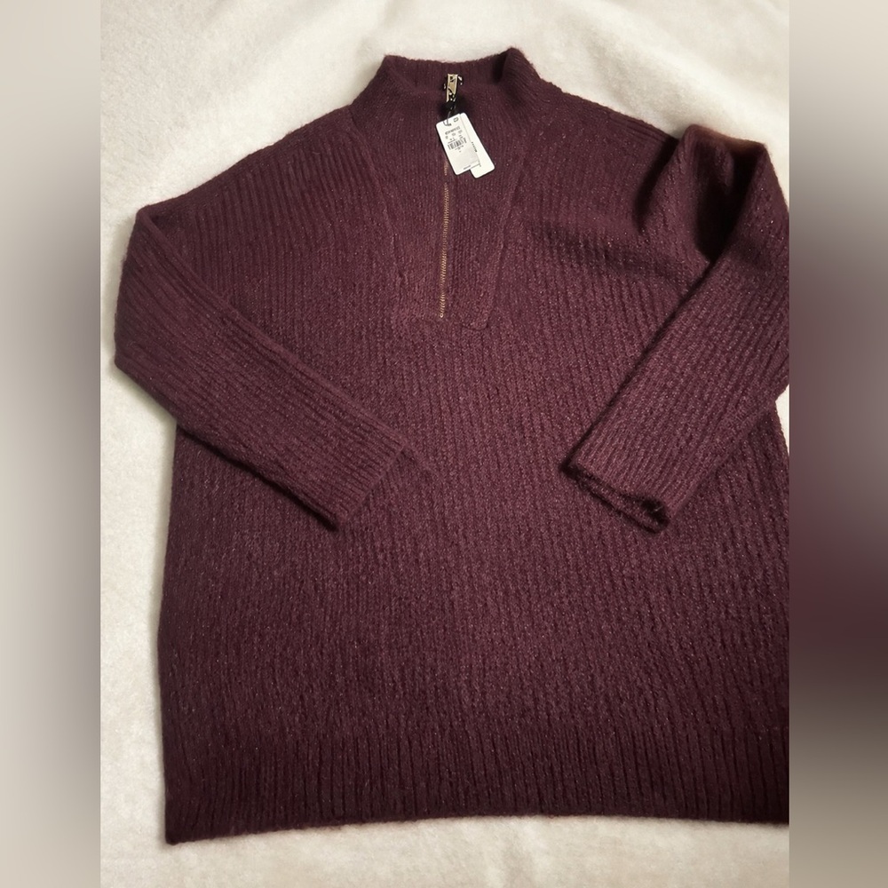 Express Burgundy Fuzzy Knit Half Zip Sweater NWT Cozy Soft Pullover LARGE
